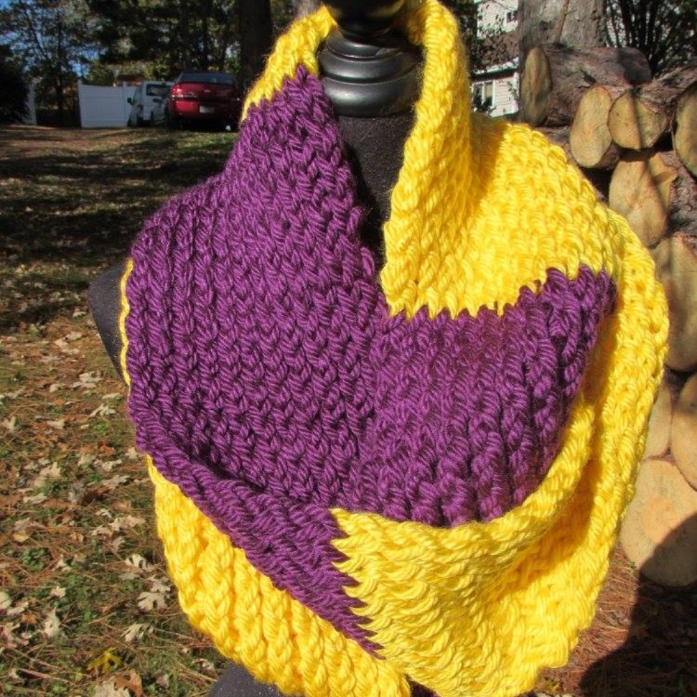 Vibrant Knit Scarf in Purple and Yellow